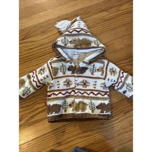 Cream‎ button Lined Hooded cardigan, Hand Knitted 9 Months Bears